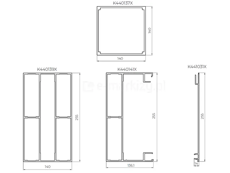 PERGOLA SB550 – Przekroje elementów pergoli