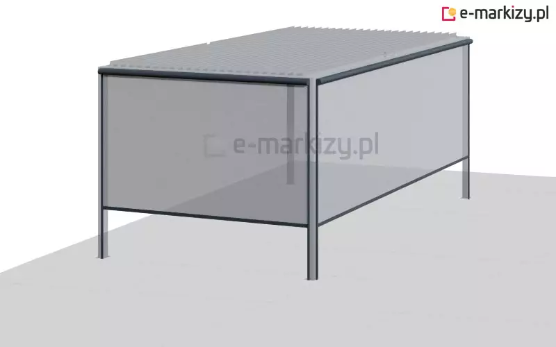 Pergola lamelowa z refleksolami półokrągłymi z przodu i z lewej strony