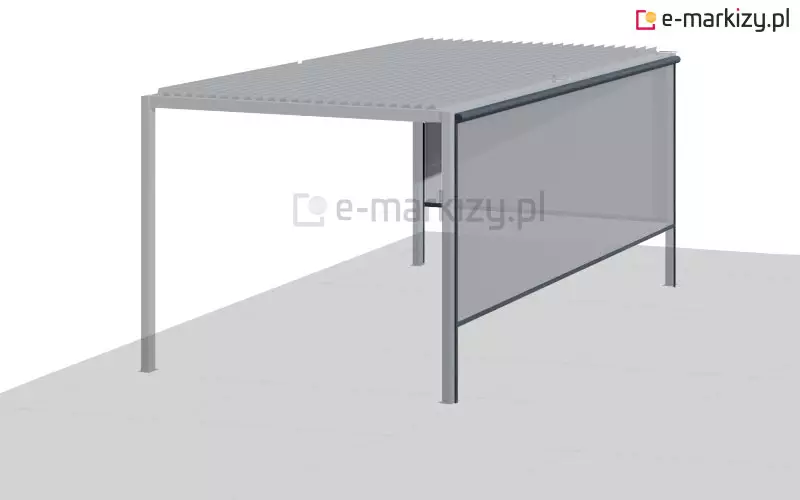 Pergola lamelowa z refleksolami półokrągłymi z przodu i z prawej strony