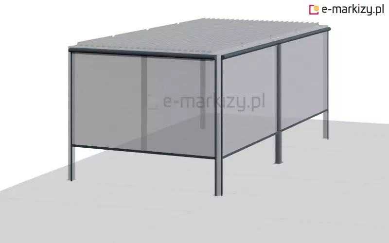 Pergola lamelowa z refleksolami półokrągłymi z przodu i z lewej strony
