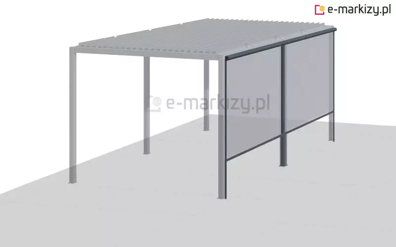 Pergola lamelowa z refleksolami półokrągłymi pomiędzy przednimi nogami