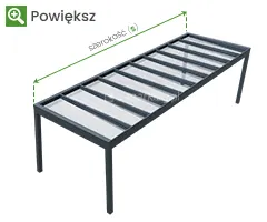 Pomiar szerokości całkowitej konstrukcji aluminiowego zadaszenia Spektra Glass na 4 podporach