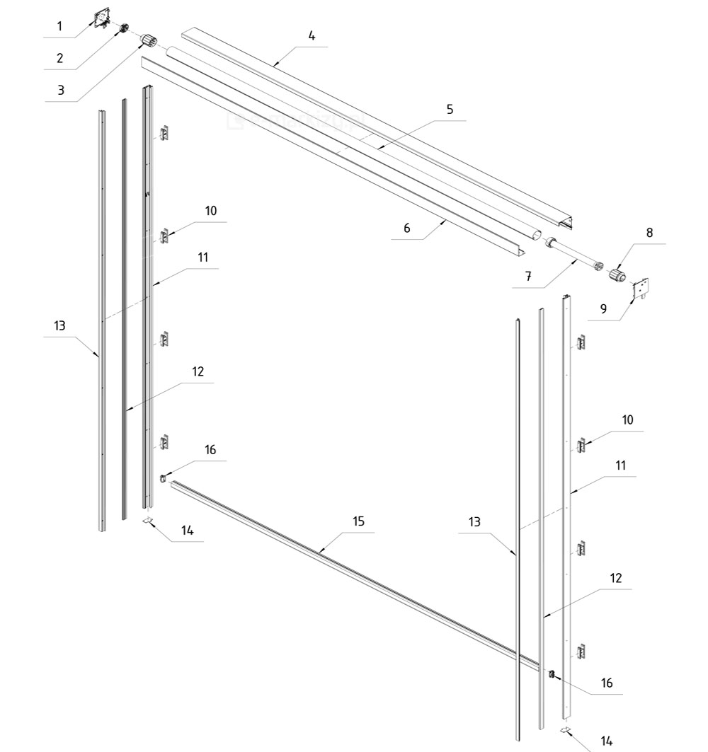 Refleksol 120 ziiip, Komponenty refleksola, belka dolna, kaseta, klip montażowy, prowadnica, Refleksol Ziiip 120 - Dane Techniczne