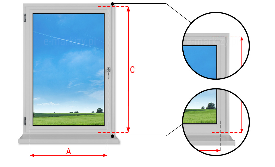 Wymiarowanie okna pod roletę mini, rolety okienne bez kasety pomiary, pomiar okna do rolet wolnowiszących