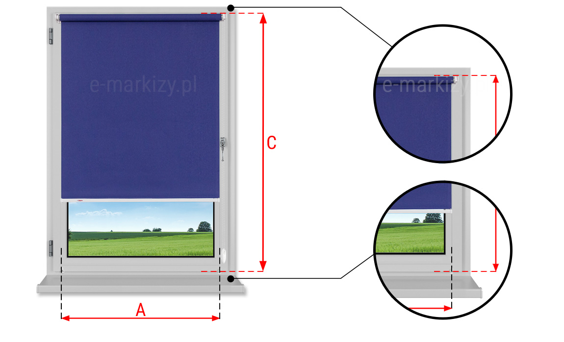 Wymiarowanie okna pod roletę mini, rolety okienne bez kasety pomiary, pomiar okna do rolet wolnowiszących