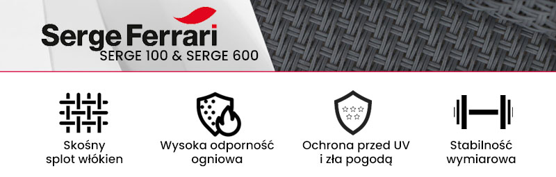 Zewnętrzne tkaniny PVC Serge 100 i Serge 600 o charakterystycznym skośnym splocie