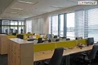 Żaluzje okienne c50 Slim z poziomymi listwami osłaniają biuro przed słońcem i w zależności od ustawienia wpuszczają inną ilość światła