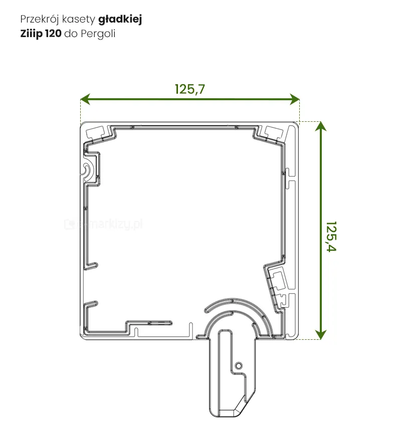 Kaseta R120 Ziiip gładka - przekrój i wymiary 125,7mm x 125,4mm