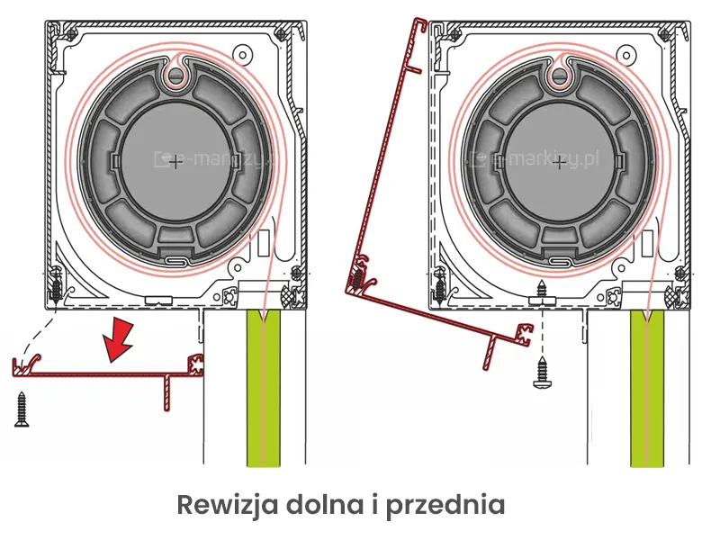 Rewizja dolna i przednia kasety bez konieczności zdejmowania rewizji frontowej