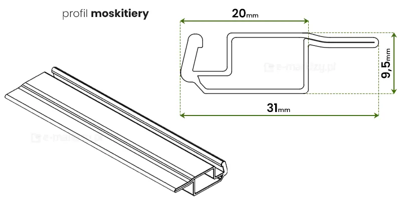 Moskitiera ramkowa profil Stiff-K o wymiarach 31mm x 9,5mm