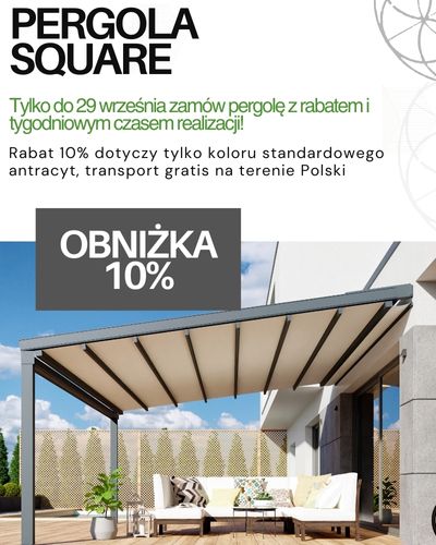 Tylko do 29 września promocja -10% na Pergole Square firmy Mol - Darmowa dostawa na terenie Polski w tydzień!