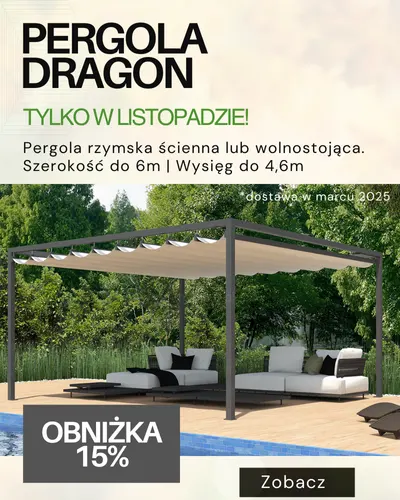 Pergola dragon listopadowa promocja - obniżka 15% na pergole rzymskie sterowane korbką