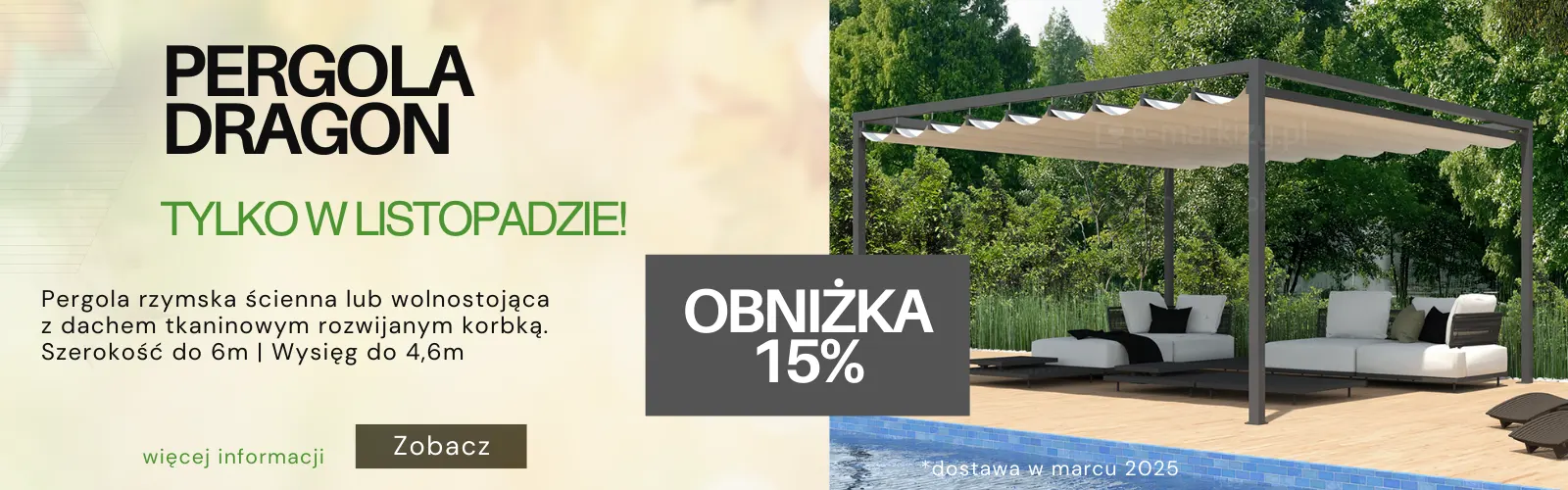 Pergola dragon listopadowa promocja - obniżka 15% na pergole rzymskie sterowane korbką