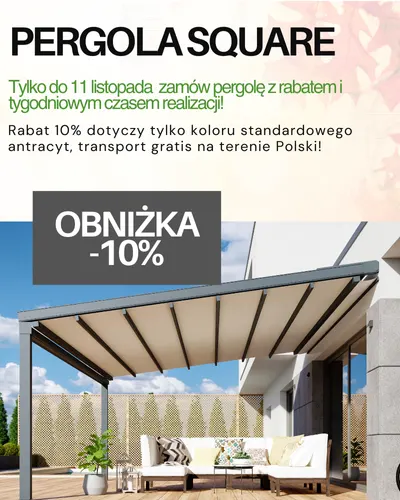 Pergola Square jesienna promocja -10% na pergole tarasowe Mol w kolorze antracyt, tylko do 11 listopada!