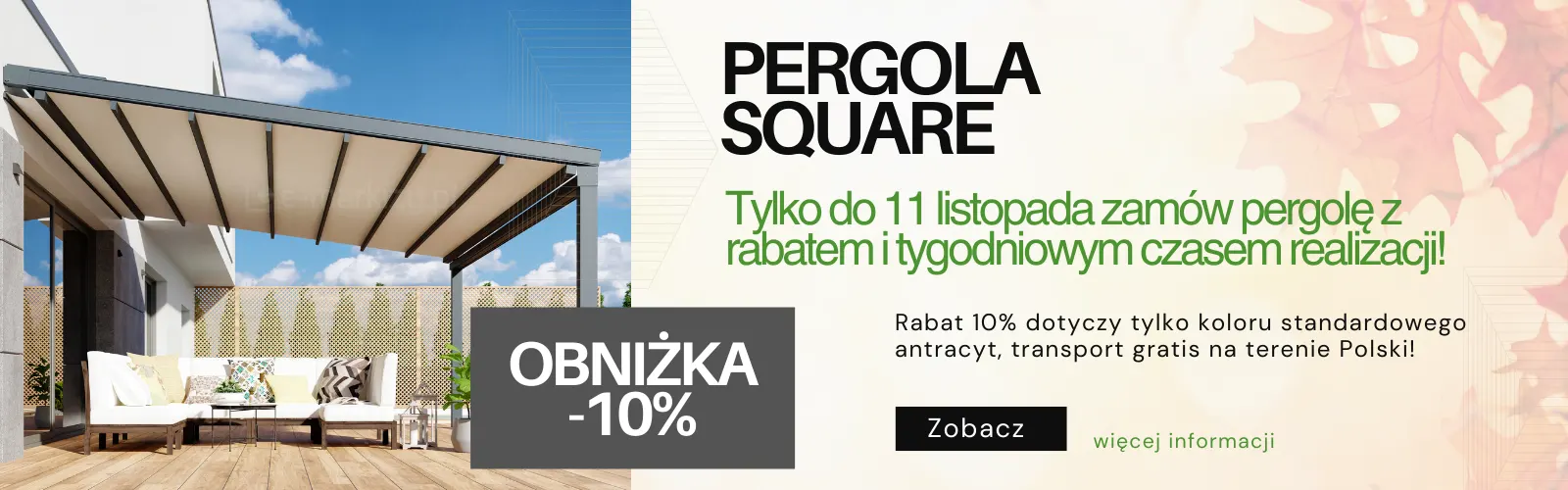 Pergola Square jesienna promocja -10% na pergole tarasowe Mol w kolorze antracyt, tylko do 11 listopada!