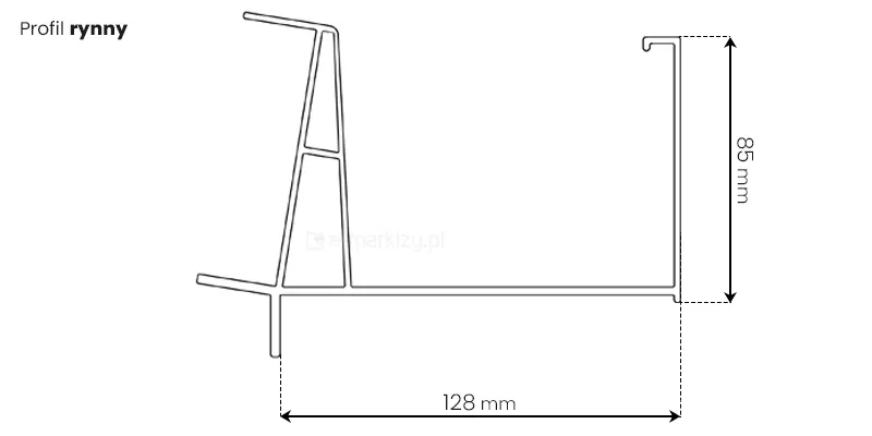 Profil rynny odpływowej zadaszenia Bosco Deponti o wymiarach 128x85mm