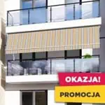 Promocja outlet markiza poręczowa italia 340x70 ze specjalnymi ramionami do balustrady balkonu - kolorystyka biało-beżowo-szara