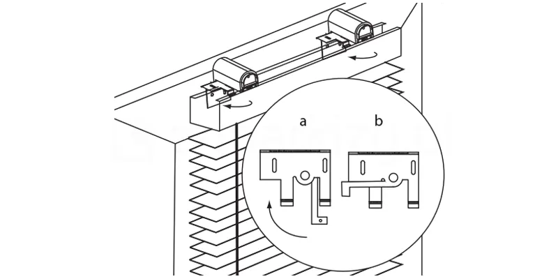 Kierunek zamykania mocowania inwazyjnego górnego żaluzji drewnianych 25 mm