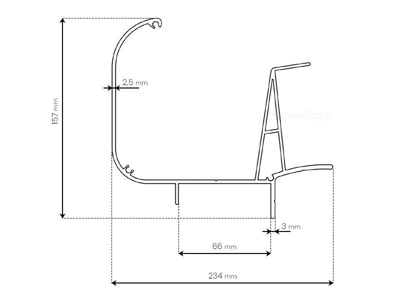 Rynna frontowa zadaszenia Nebbiolo Deponti wymiary 234x157mm