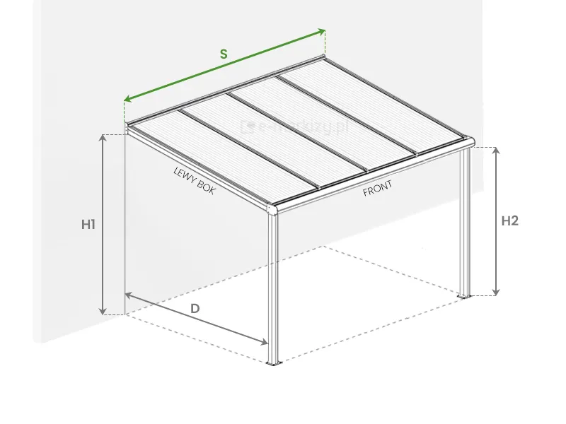 Wymiary zadaszenia Bosco Deponti o szerokości 4 metry