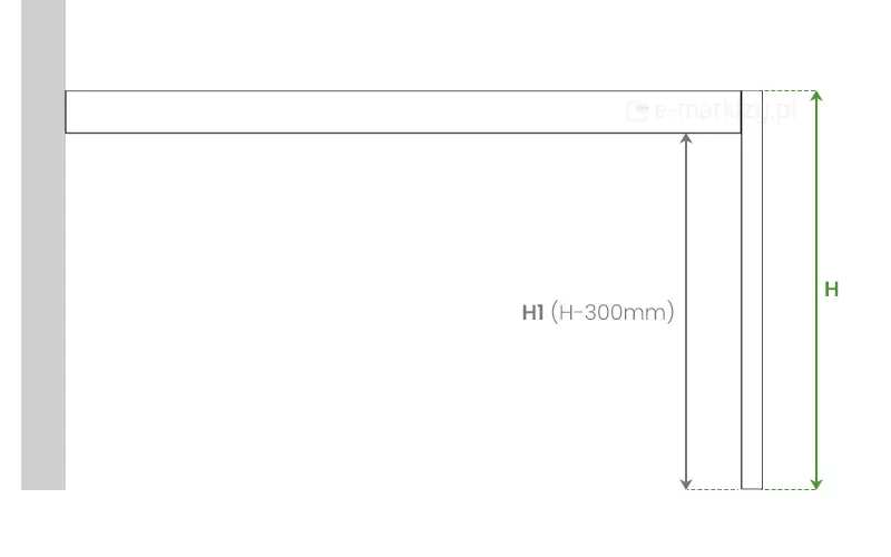Schemat wymiarowania wysokości całkowitej H oraz wysokości w świetle H1