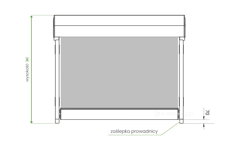 Zaślepki prowadnic osłony Veranda Selt wystają około 70mm poza tkaninę