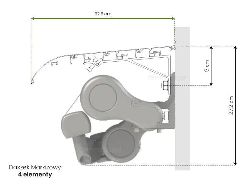 Uniwersalny daszek do markiz tarasowych wykonany z 4 elementów o szerokości 32,8cm