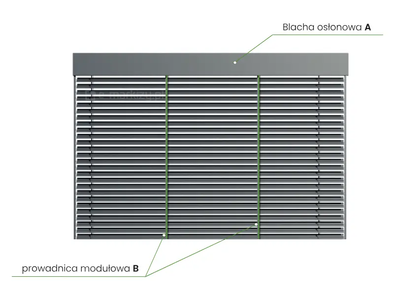 Trzy żaluzje fasadowe C80 w module - łączenie blach i prowadnic