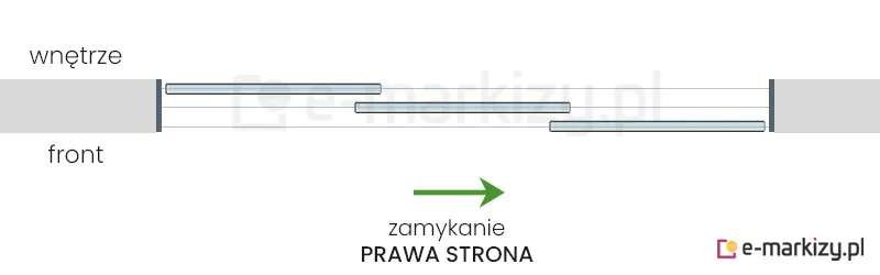 3 szyby przesuwne Miros zsuwane na prawą stronę na prowadnicy z 3 torami