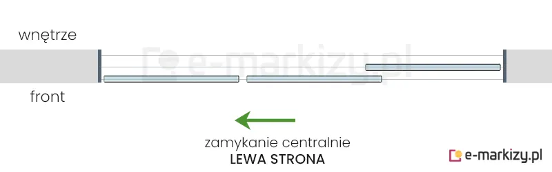 3 szyby przesuwne Miros zsuwane na środek z lewej strony na prowadnicy z 3 torami