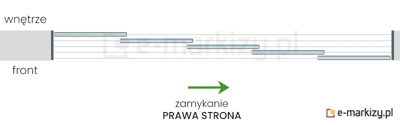 5 szyb przesuwnych Miros zsuwanych na prawą stronę na prowadnicy z 5 torami
