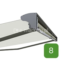 Widok dodatkowej osłony daszka aluminiowego montowanego na markizie Jamaica Selt, zapewniającej ochronę przeciwsłoneczną i zabezpieczenie tkaniny przed warunkami atmosferycznymi.