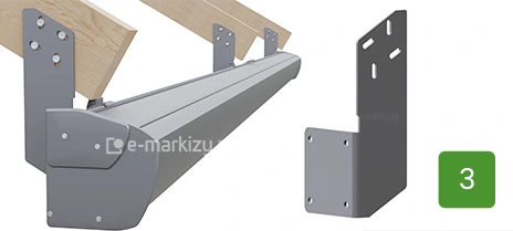 Do montażu markizy Corsica Selt do krokwi dachowych używane są uchwyty krokwiowe Selt w połączeniu z uchwytami ściennymi