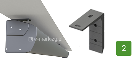 Do montażu markizy Corsica Selt na suficie używane są uchwyty sufitowe Selt w połączeniu z uchwytami ściennymi