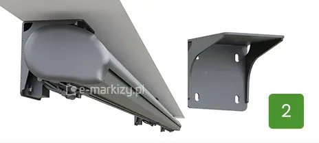 Do montażu markizy Dakar Selt na suficie używane są wzmocnione uchwyty sufitowe Selt w połączeniu z dedykowanymi uchwytami ściennymi