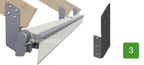 Do montażu markizy Jamaica Selt do krokwi dachowych używane są uchwyty krokwiowe Selt w połączeniu z uchwytami ściennymi