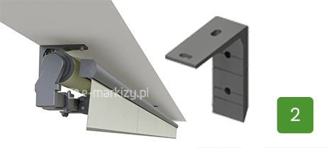 Do montażu markizy Jamaica Selt na suficie używane są uchwyty sufitowe Selt w połączeniu z uchwytami ściennymi