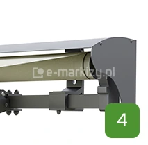 Zbliżenie na opcjonalną półkasetę markizy Jamaica Selt, osłaniającą górną i boczną część zwiniętej tkaniny przed warunkami atmosferycznymi.