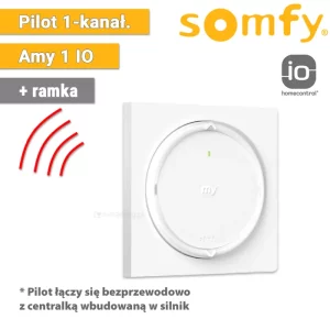 Naścienny pilot 1-kanałowy Amy firmy Somfy łączy się bezprzewodowo z centralką wbudowaną w silnik osłony