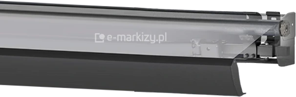 Widok mechanizmu napędowego markizy Corsica Selt z wbudowanym silnikiem elektrycznym, umieszczonym w kasecie dla zwiększenia estetyki i ochrony komponentów.