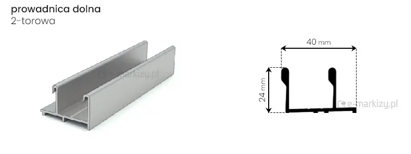 Prowadnica 2-torowa o wymiarach 40x24mm do systemu drzwi przesuwnych Sotro