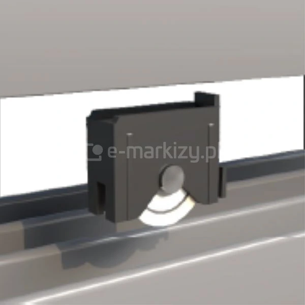 Wózek jezdny systemu przesuwnego Sotro z kółkiem prowadzącym, montowany w dolnym panelu skrzydła, zapewniający płynne przesuwanie po torze prowadnicy aluminiowej.