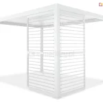 Biała pergola Gloria z panelami bocznymi wyposażonymi w regulowane lamele. Nowoczesna forma osłony przeciwsłonecznej z możliwością dopasowania kąta światła.