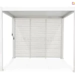 Modułowa ściana z trzech paneli żaluzjowych do pergoli Gloria. Konstrukcja boczna zapewniająca skuteczną osłonę przed słońcem i większą prywatność na tarasie.