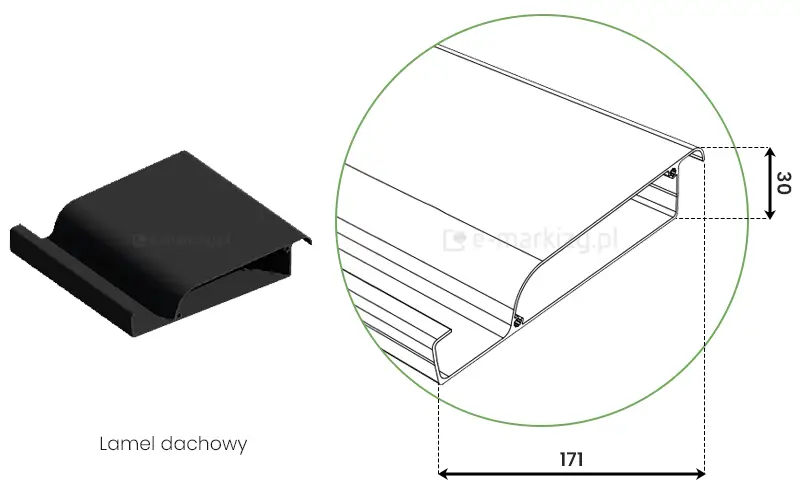 Wymiary obracanego lamela pergoli klimatycznej Marlo to 171x30mm
