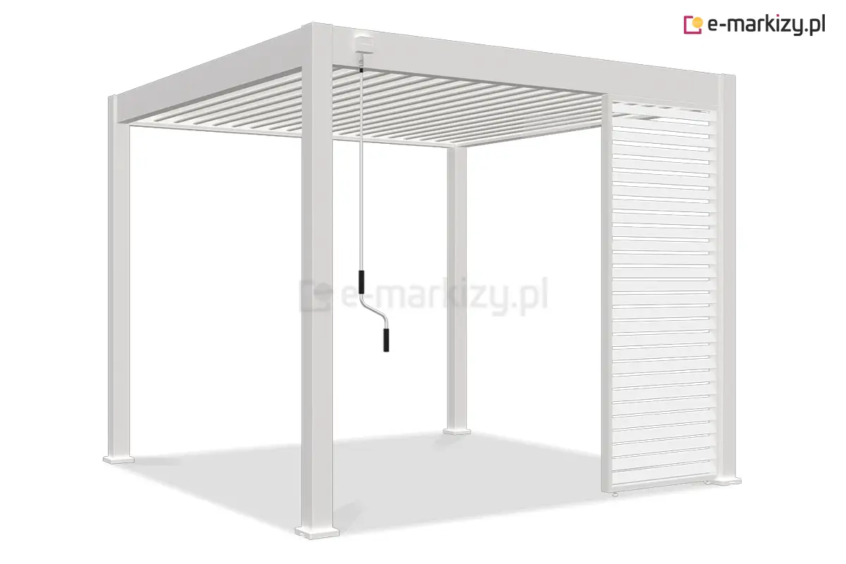 Stały panel ochronny do pergoli Marlo – aluminiowa konstrukcja z nieruchomymi żaluzjami.