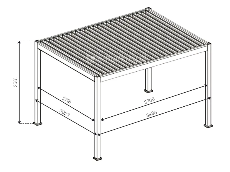 Wymiary między podporami pergoli lamelowej wolnostojącej Marlo 4x3m