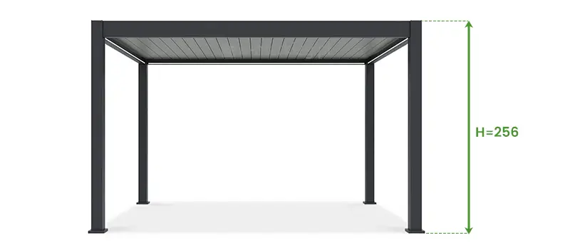 Standardowa wysokość pergoli lamelowej bioklimatycznej Rubio to 256 cm.