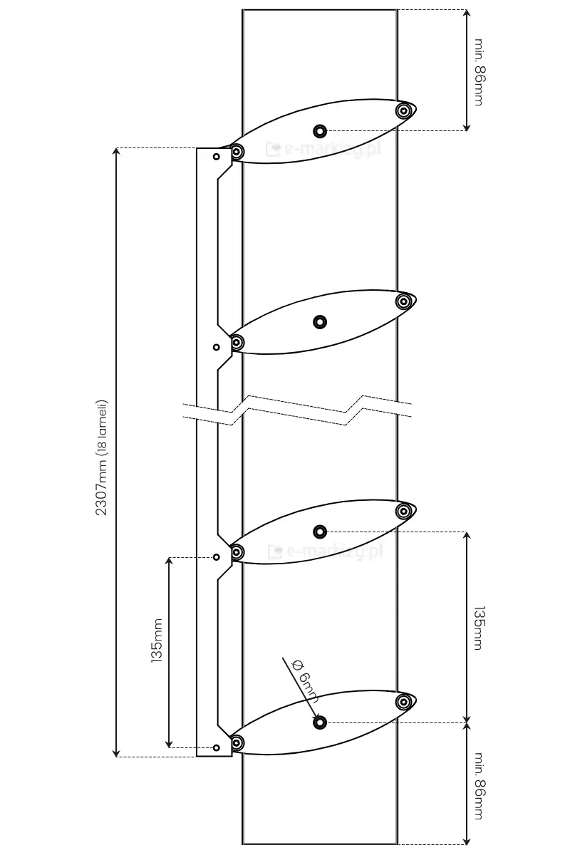 Odstępy montażowe dla paneli żaluzjowych obrotowych Louvre