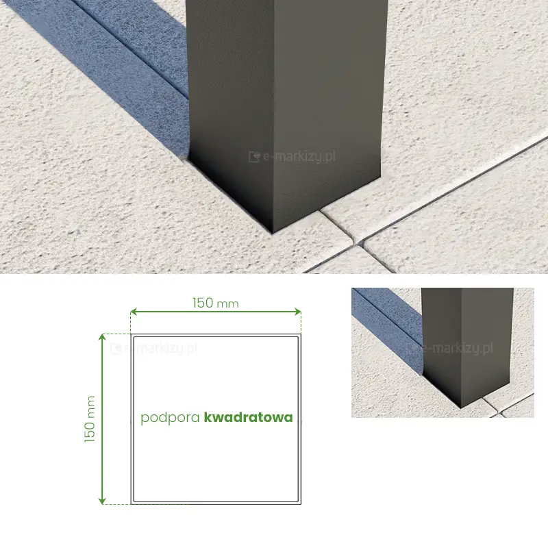 Aluminiowa podpora kwadratowa do zadaszenia Terano XXL o przekroju 15x15cm